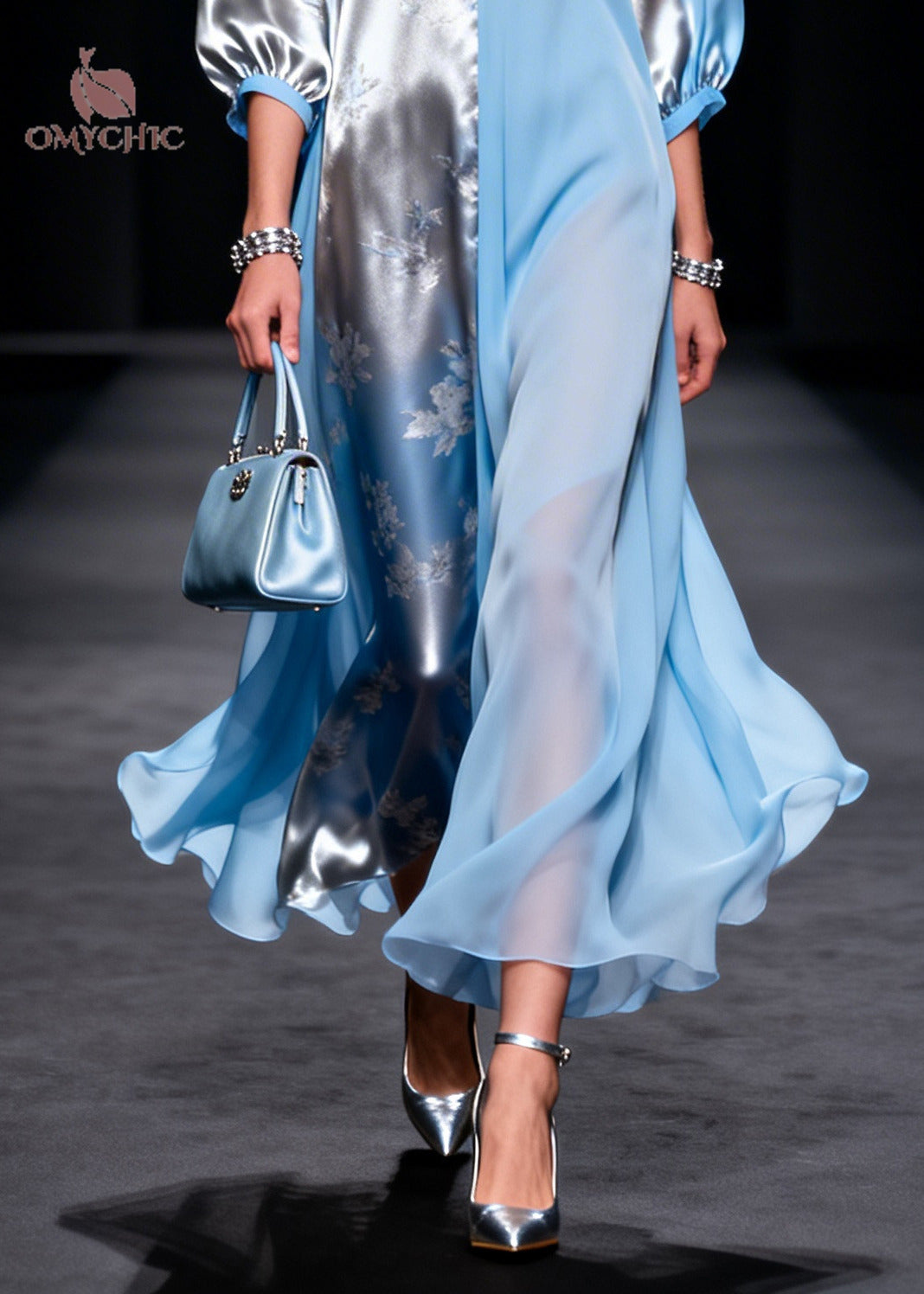 Boho Blue Asymmetrical Patchwork Silk Long Dresses Summer