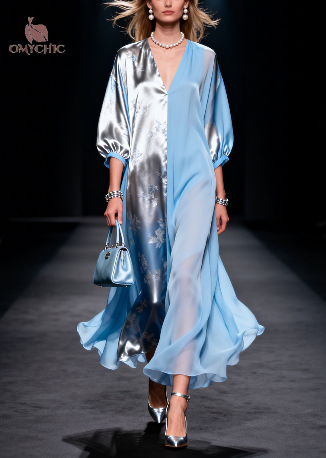Boho Blue Asymmetrical Patchwork Silk Long Dresses Summer