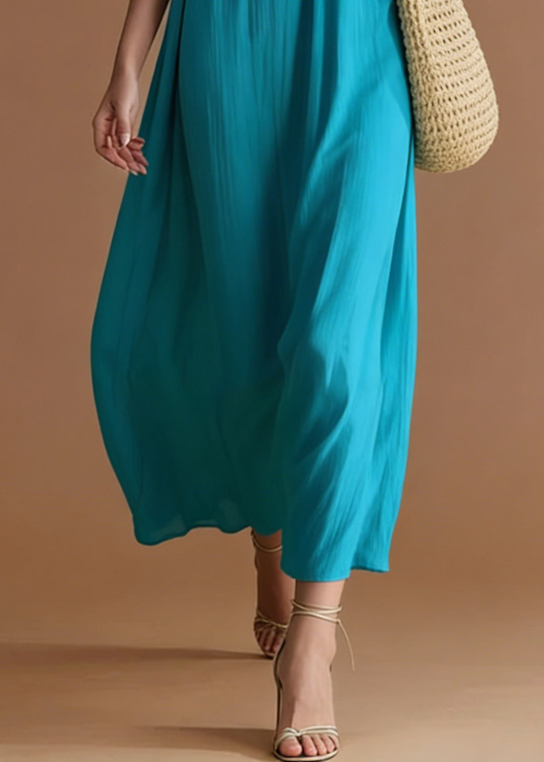 Boho Blue Floral Decorated Cotton Cami Dress Summer