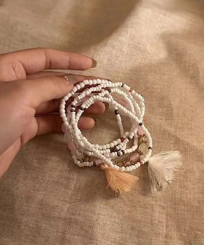 Boho Blue Hand Woven Multilayer Beading Tassel Charm Bracelet