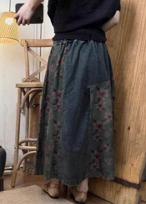 Boho Blue Oversized Patchwork Denim A Line Skirt Summer