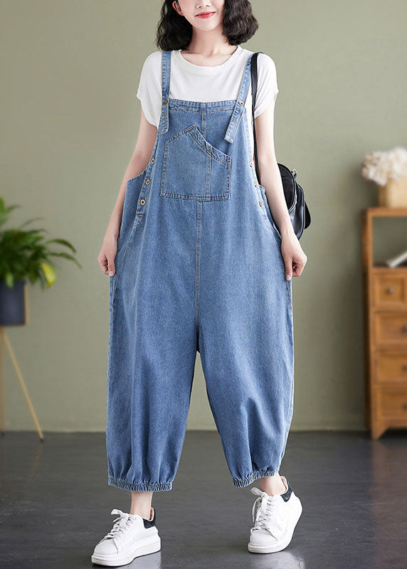 Boho Blue Patchwork Denim Overalls Jumpsuit Summer