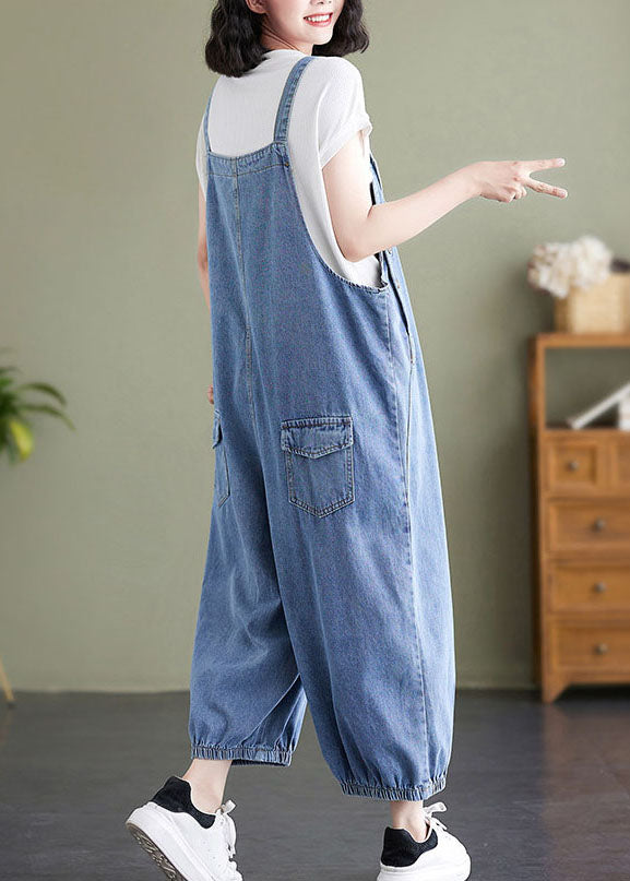 Boho Blue Patchwork Denim Overalls Jumpsuit Summer