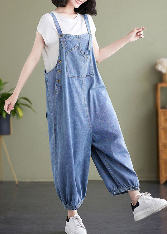 Boho Blue Patchwork Denim Overalls Jumpsuit Summer