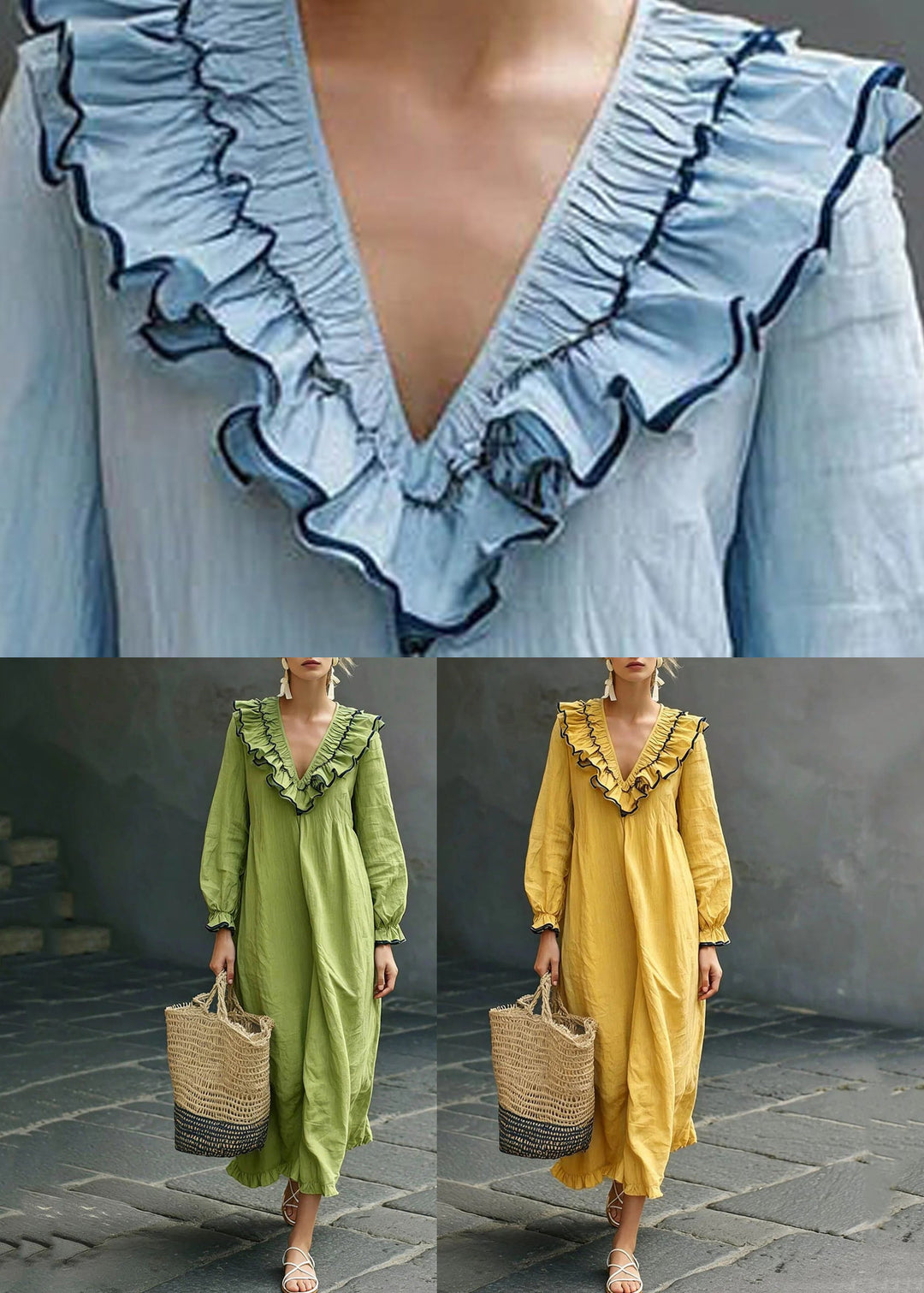 Boho Blue Ruffled Party Solid Maxi Dress Fall