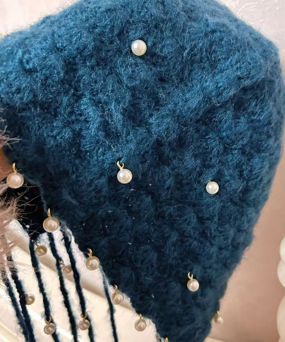 Boho Blue Tassel Nail Bead Knit Bonnie Hat