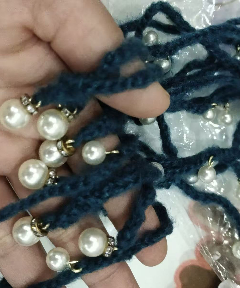 Boho Blue Tassel Nail Bead Knit Bonnie Hat