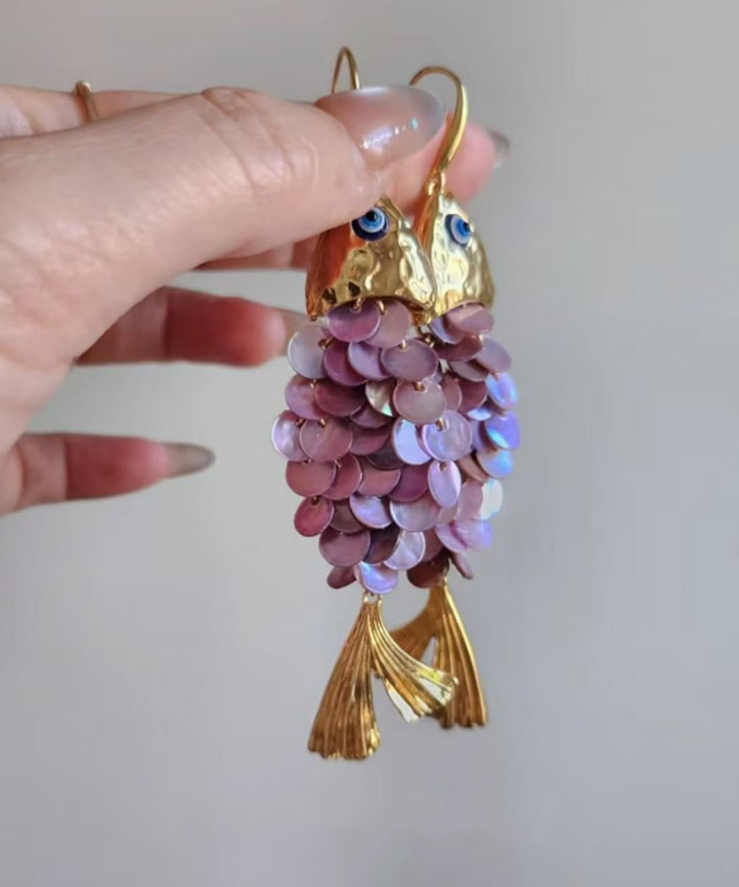Boho Blue Weave Shell Small Fish Tassel Drop Earrings