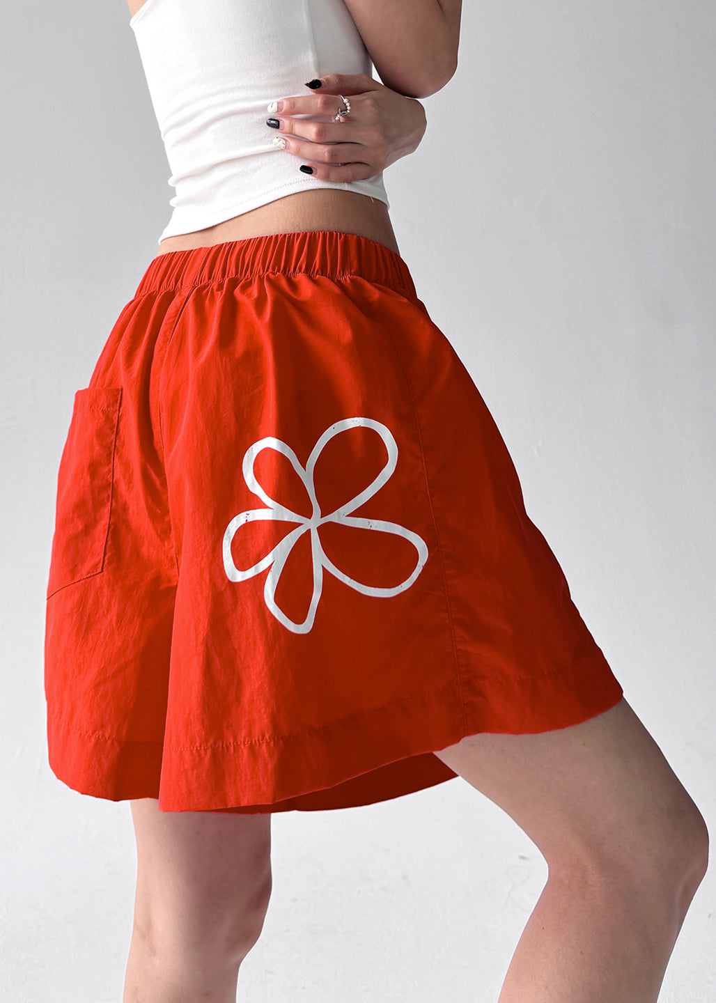Boho Brick Red Floral With Pocket Sports Shorts Summer