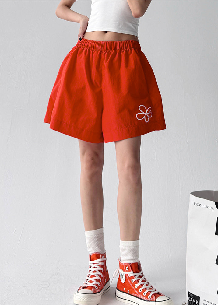 Boho Brick Red Floral With Pocket Sports Shorts Summer