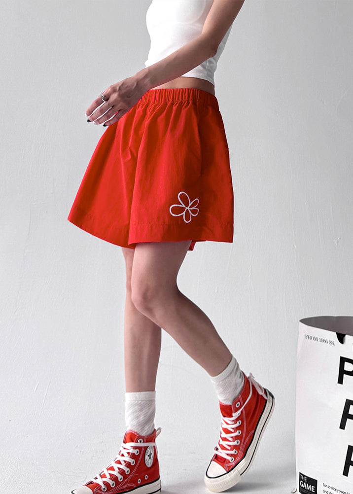 Boho Brick Red Floral With Pocket Sports Shorts Summer