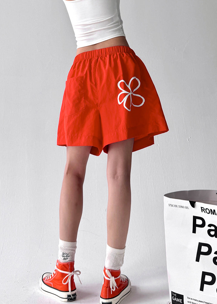 Boho Brick Red Floral With Pocket Sports Shorts Summer