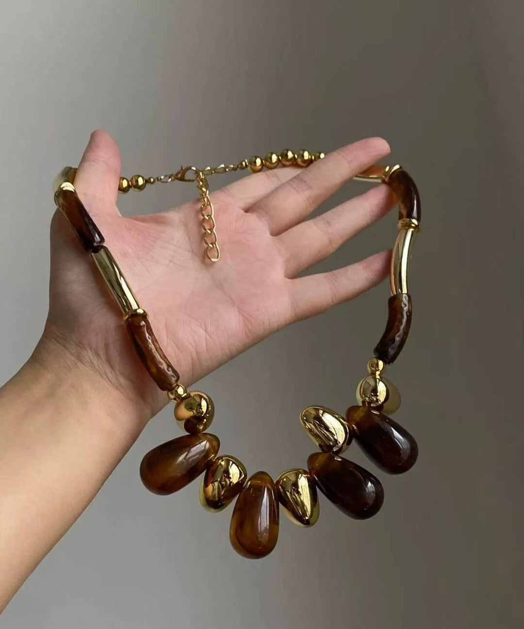 Boho Brown Copper Acrylic Teardrop Beaded Choker
