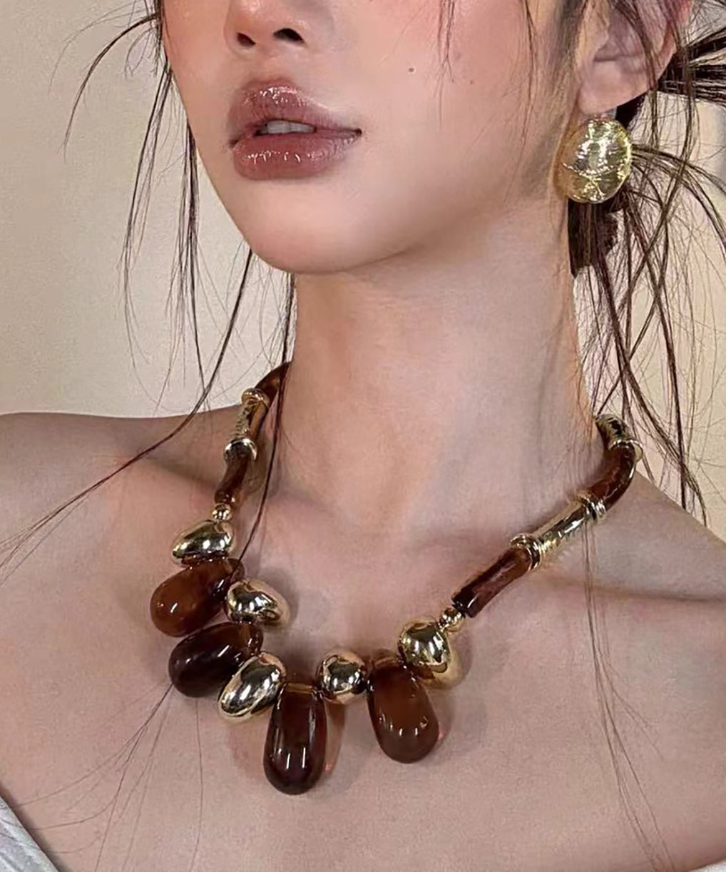 Boho Brown Copper Acrylic Teardrop Beaded Choker