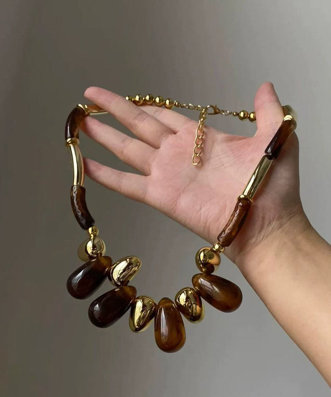 Boho Brown Copper Acrylic Teardrop Beaded Choker