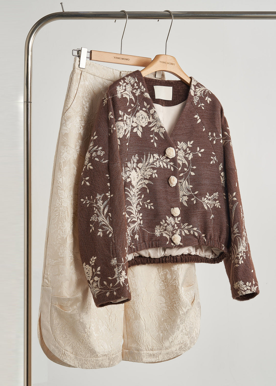 Boho Brown Embroidered Floral Decorated Cotton Jackets Fall