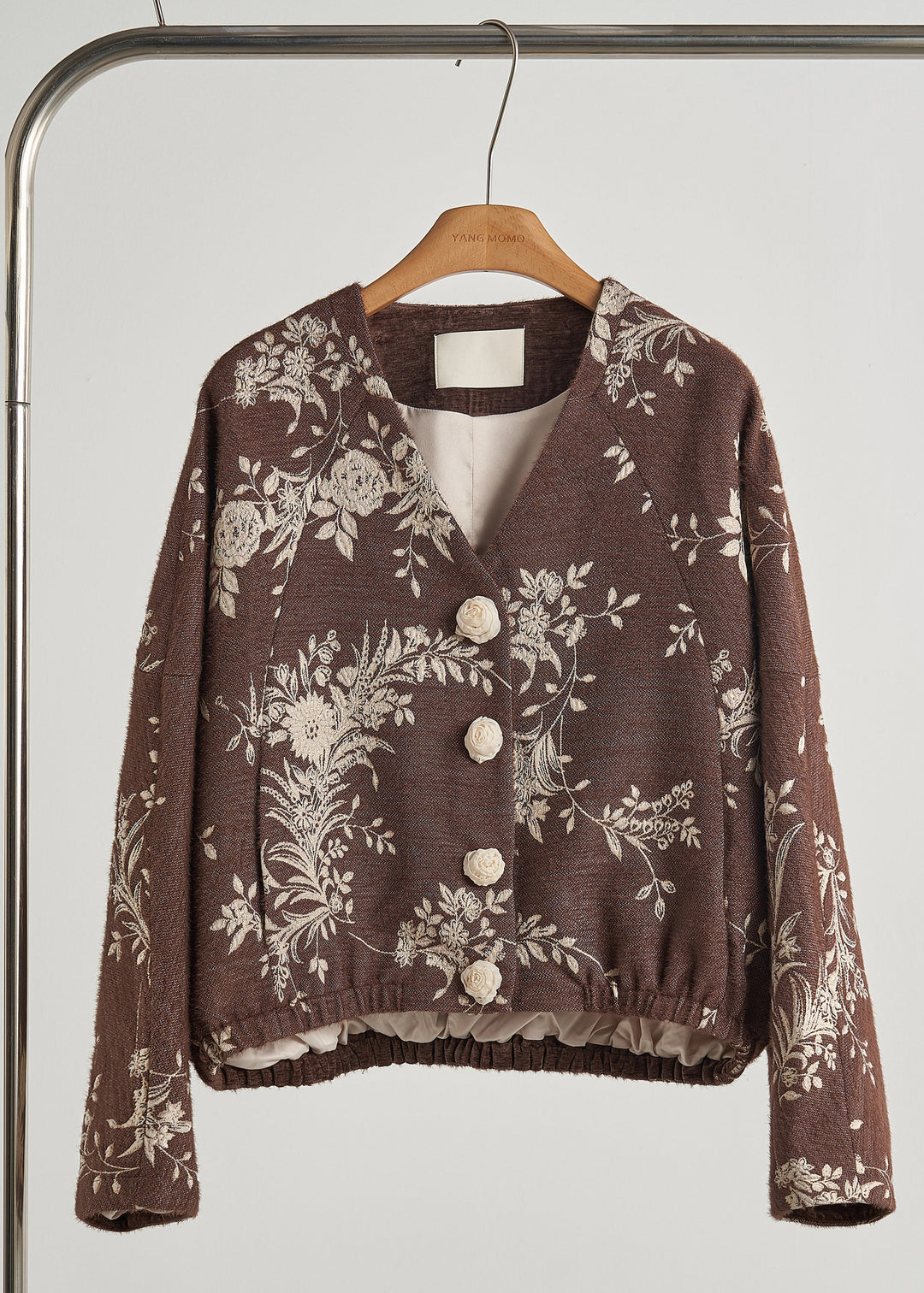 Boho Brown Embroidered Floral Decorated Cotton Jackets Fall