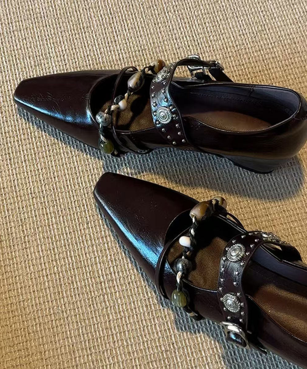 Boho Brown Faux Leather 2026 Splicing Wedge Heels Shoes