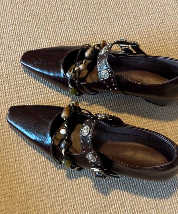 Boho Brown Faux Leather 2026 Splicing Wedge Heels Shoes