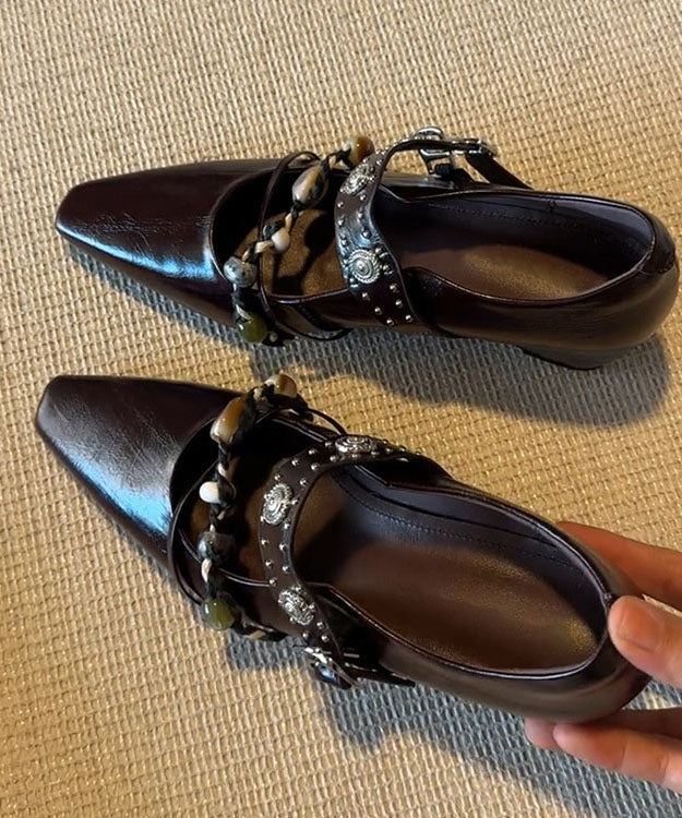 Boho Brown Faux Leather 2026 Splicing Wedge Heels Shoes