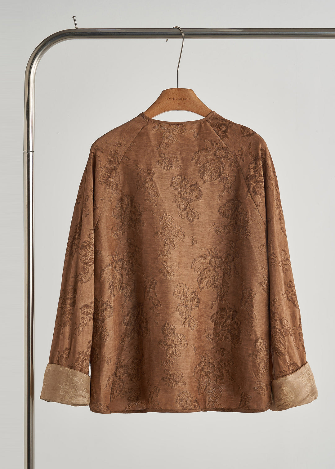 Boho Brown Oversized Jacquard Silk Coat Outwear Fall