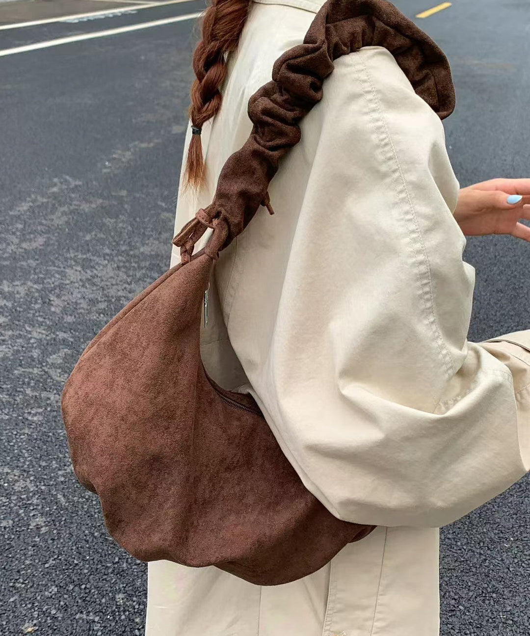 Boho Brown Solid Durable Faux Suede Saddle Bag