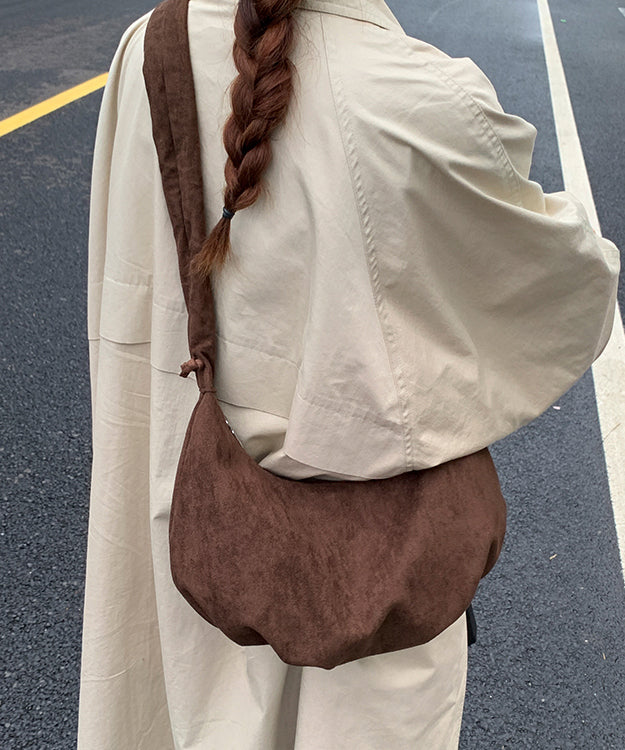 Boho Brown Solid Durable Faux Suede Saddle Bag