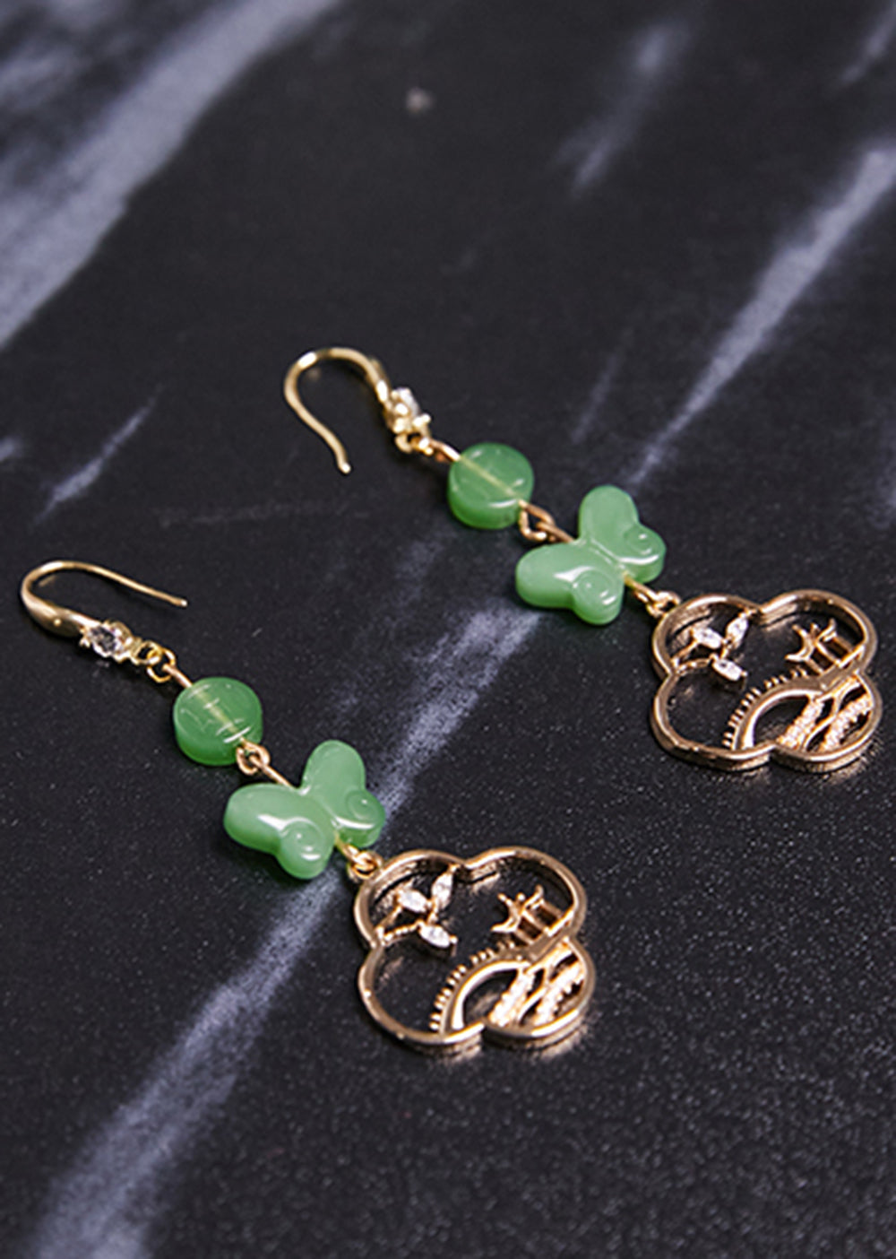 Boho Butterfly Jade Collocation 14K Gold Drop Earrings - Omychic