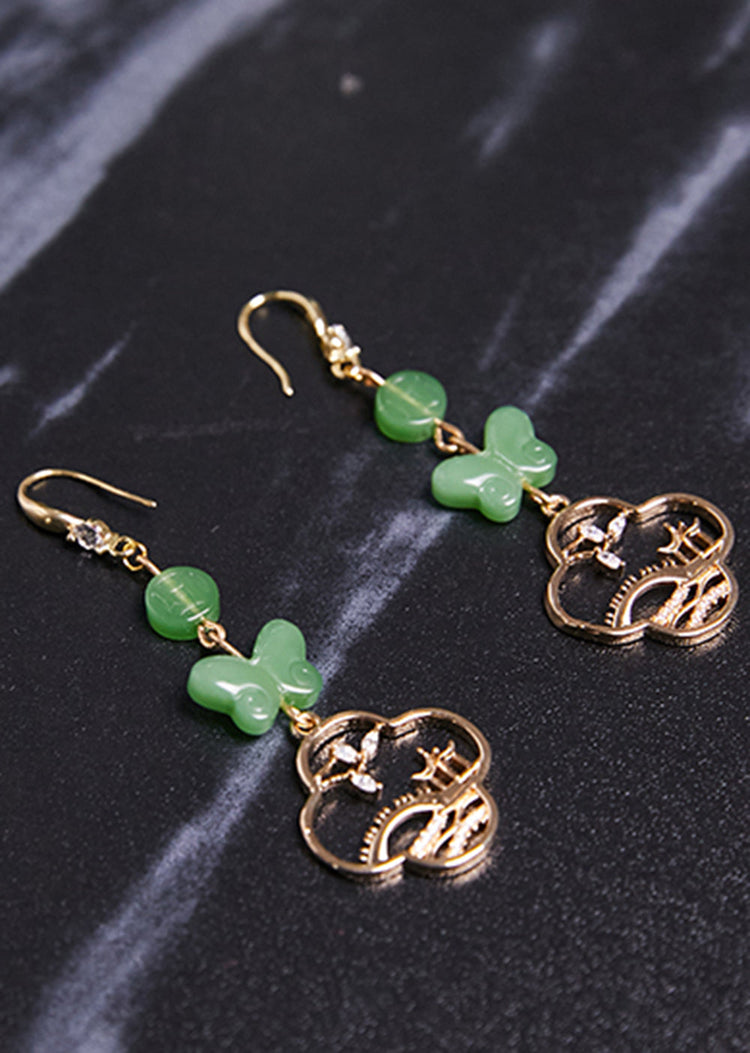 Boho Butterfly Jade Collocation 14K Gold Drop Earrings - Omychic
