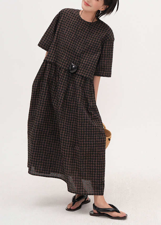 Boho Chocolate Print Cotton Long Dress Summer