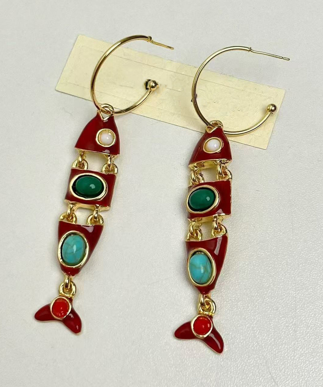 Boho Colorblock Copper Alloy Enamel Fish Shape Drop Earrings