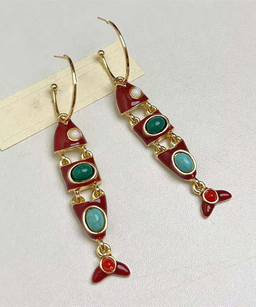 Boho Colorblock Copper Alloy Enamel Fish Shape Drop Earrings