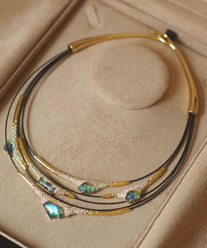 Boho Colorblock Copper Overgild Zircon Patchwork Multi-Layer Choker
