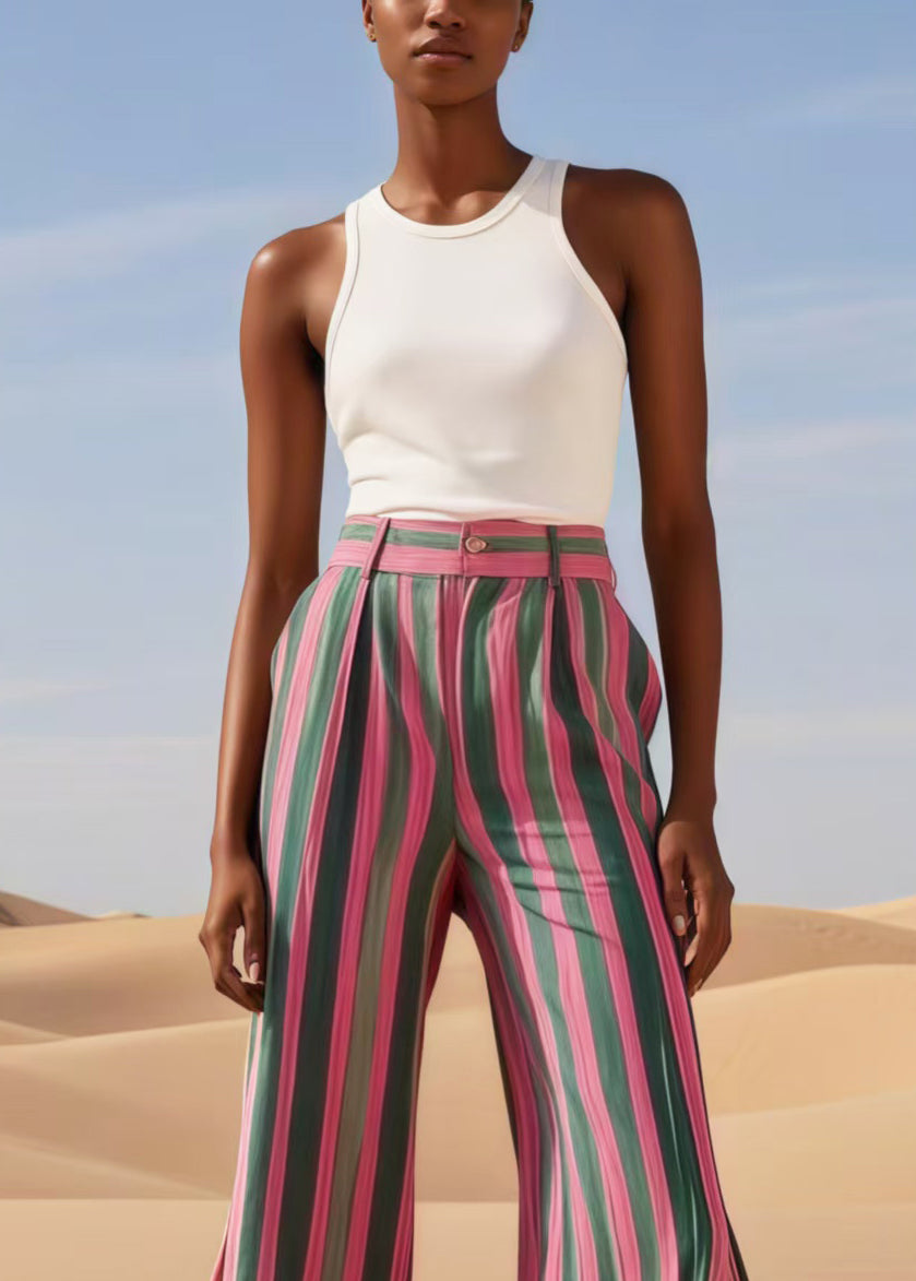 Boho Colorblock Striped Patchwork Lace Bell-bottom Trousers Summer