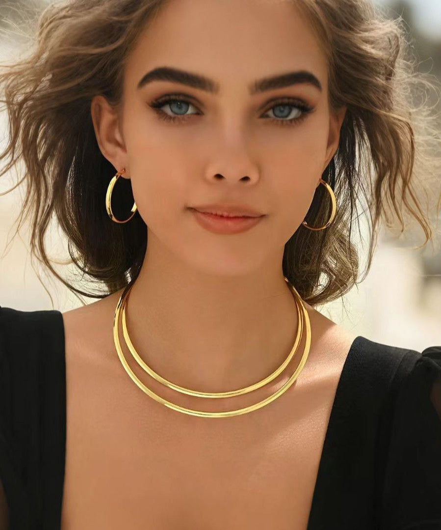 Boho Copper Alloy Hoop Earrings And Choker Two-Piece Set