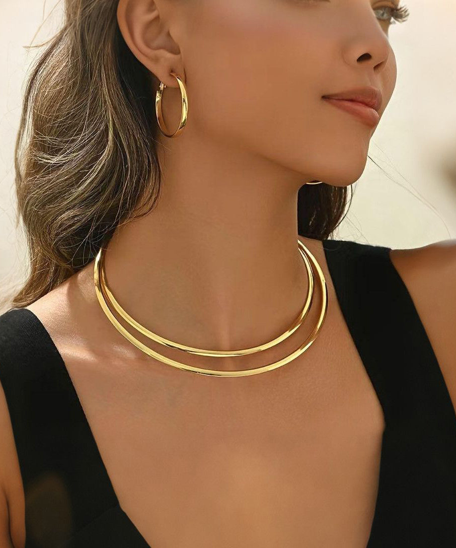 Boho Copper Alloy Hoop Earrings And Choker Two-Piece Set