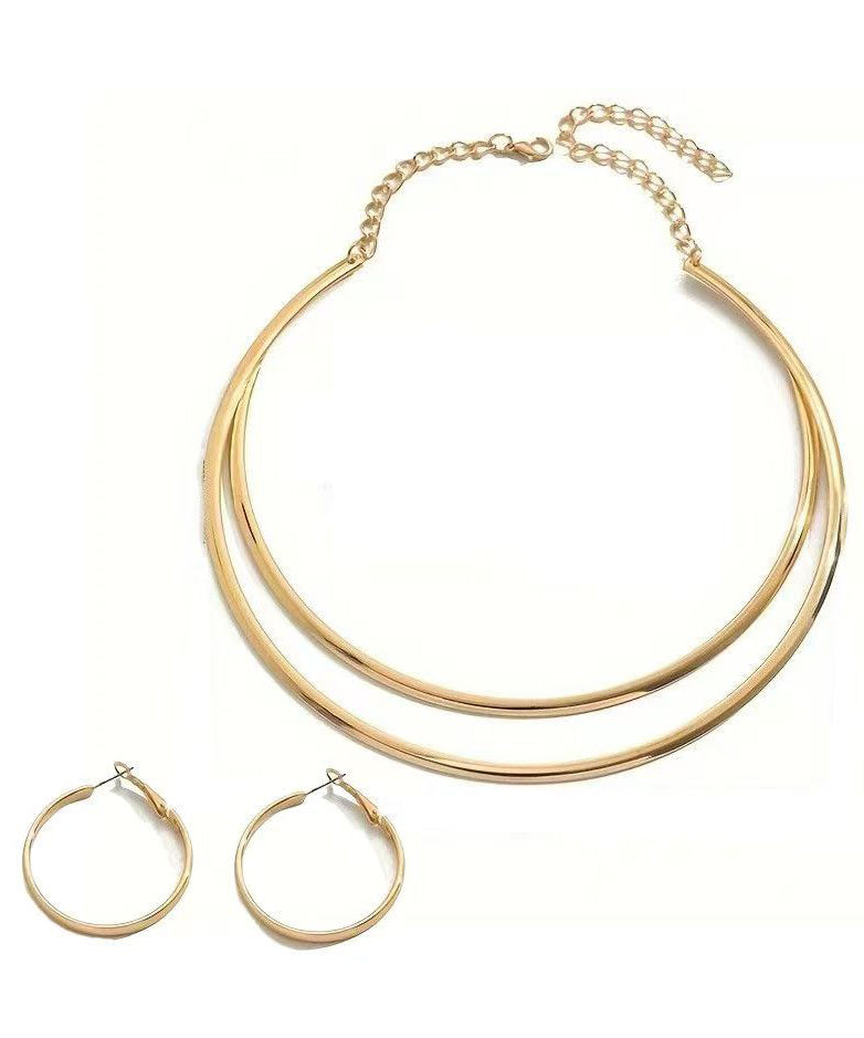 Boho Copper Alloy Hoop Earrings And Choker Two-Piece Set