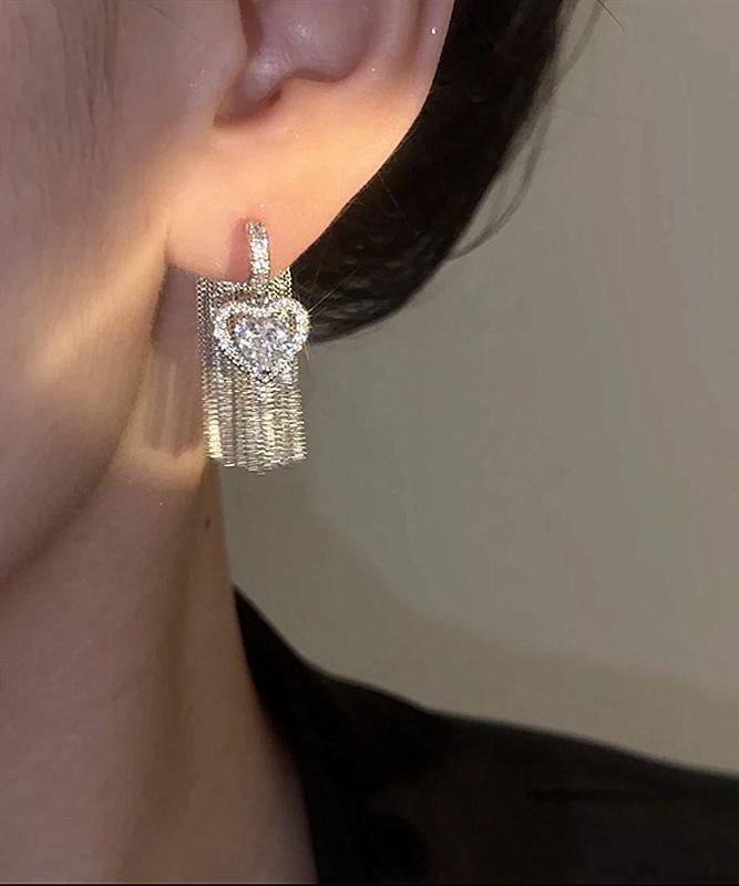 Boho Copper Alloy Zircon Love Tassel Drop Earrings