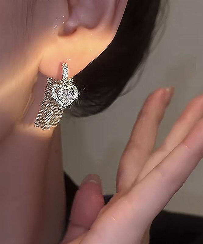 Boho Copper Alloy Zircon Love Tassel Drop Earrings