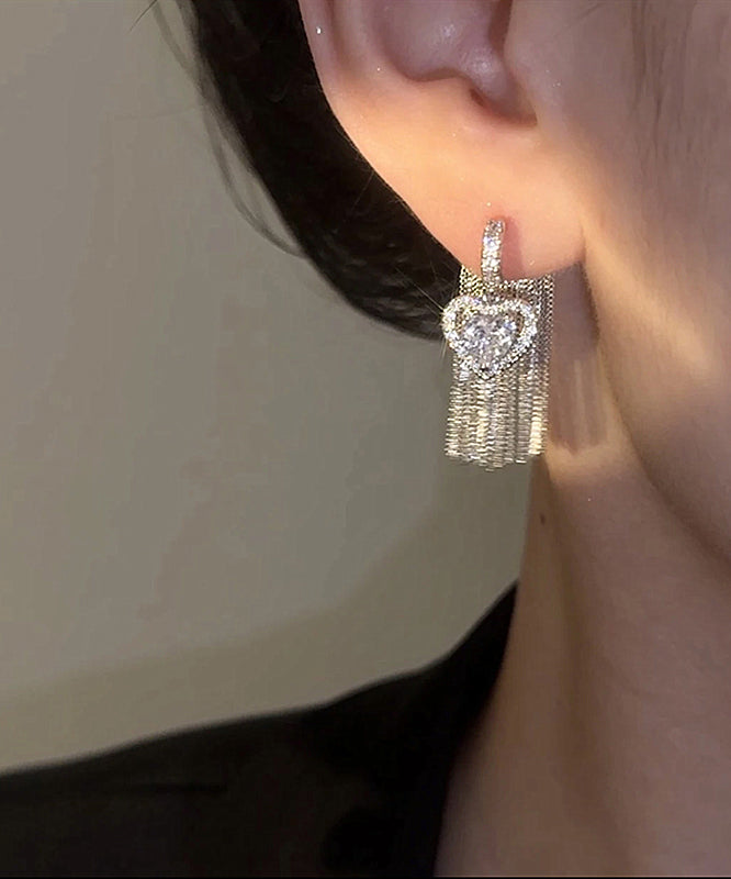 Boho Copper Alloy Zircon Love Tassel Drop Earrings