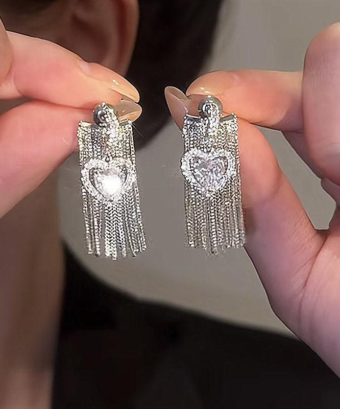 Boho Copper Alloy Zircon Love Tassel Drop Earrings