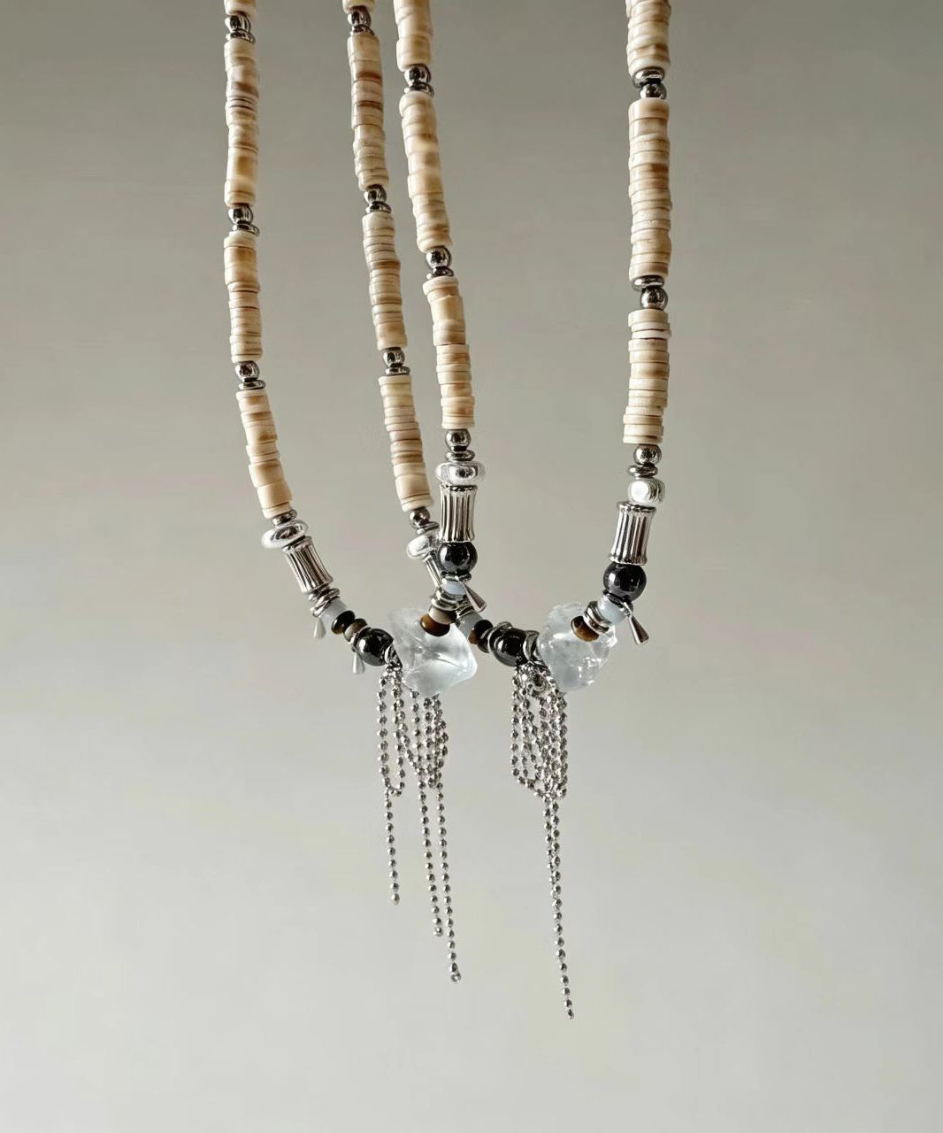 Boho Crystal Freshwater Shells Beading Pendant Necklace