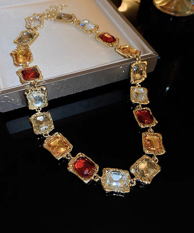 Boho Gold Alloy Gem Stone Necklace And Drop Earrings Two-Piece Set