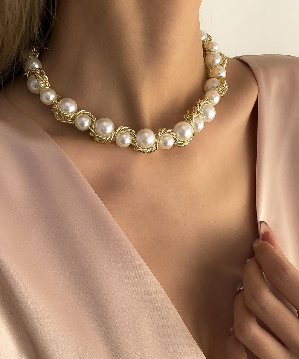 Boho Gold Copper Alloy Pearl Gratuated Bead Necklace