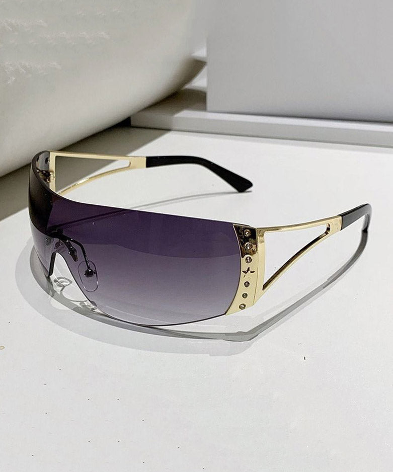Boho Gold Grey Resin Zircon UV Protection Sunglasses
