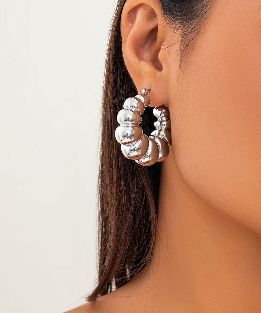 Boho Gold Metal Alloy Fried Dough Twist Croissant Hoop Earrings