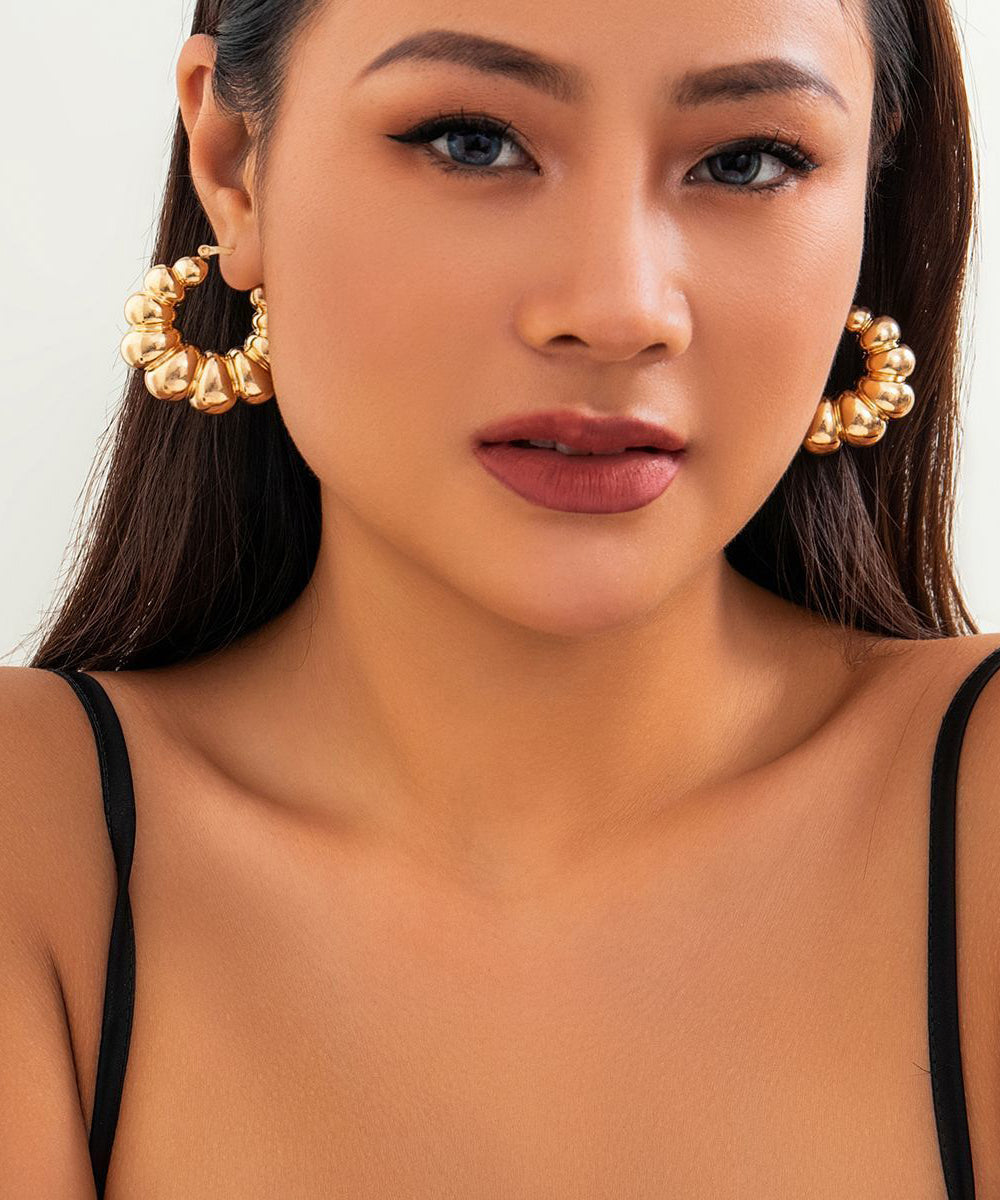 Boho Gold Metal Alloy Fried Dough Twist Croissant Hoop Earrings