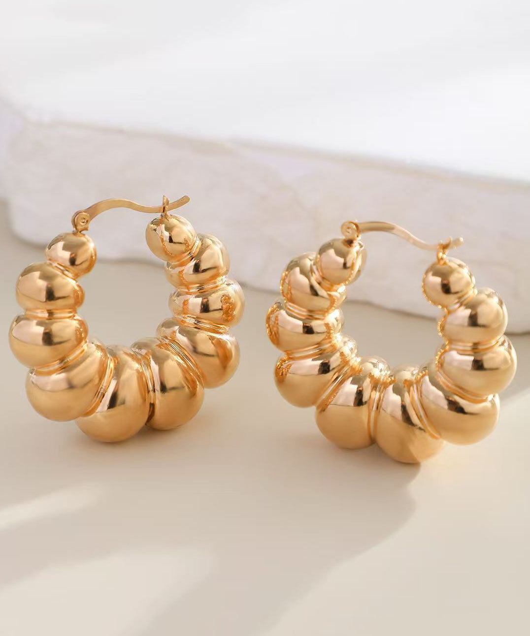 Boho Gold Metal Alloy Fried Dough Twist Croissant Hoop Earrings