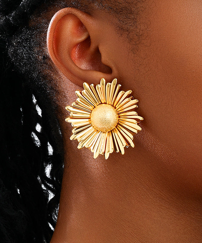 Boho Gold Metal Alloy Sunflower Stud Earrings