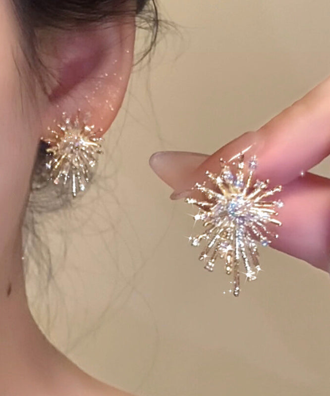 Boho Gold Sterling Silver Overgild Zircon Fireworks Stud Earrings